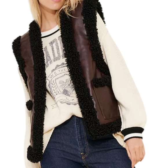 WeWoreWhat Jackets & Blazers - WeWoreWhat Curly Sherpa Vegan Leather Reversible Relaxed Fit Vest